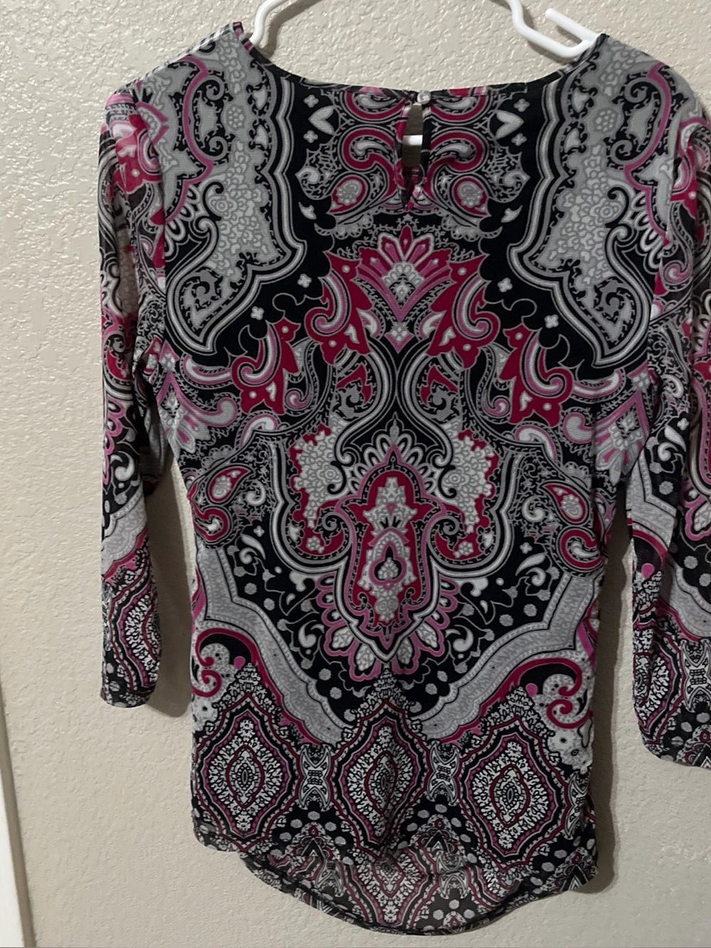 INC International Concepts Pink, Black & Gray Paisley Long Sleeve Top